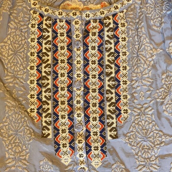 Sundance Ballets Melody Embroidered Detail Blouse Sz L Blue #228D - Picture 8 of 12